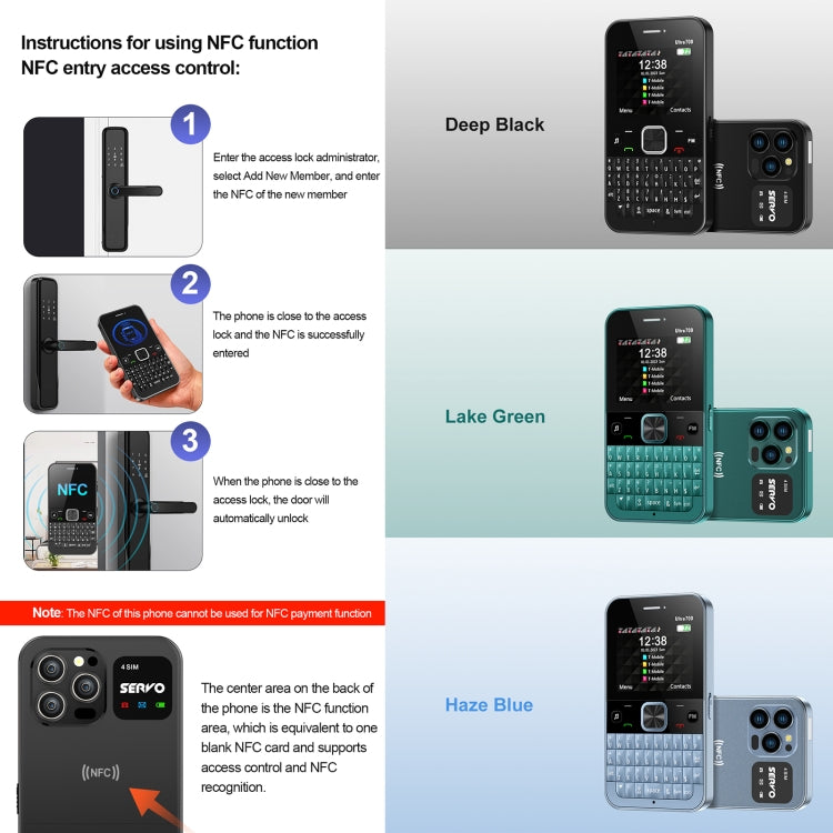 SERVO U700, 2.4 inch, MTK6261D, 58 Full Keyboards, Support Bluetooth, FM, NFC, Quick Dial, Flashlight, GSM, Quad SIM