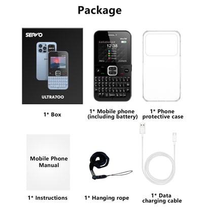 SERVO U700, 2.4 inch, MTK6261D, 58 Full Keyboards, Support Bluetooth, FM, NFC, Quick Dial, Flashlight, GSM, Quad SIM