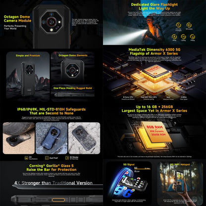 Ulefone Armor X32 Pro 5G, 8 Go + 256 Go, vision nocturne, téléphone robuste IP68/IP69K, Android 14 MediaTek Dimensity 6300 Octa Core de 5,65 pouces, réseau : 5G, NFC, OTG, Armor X32 Pro 5G