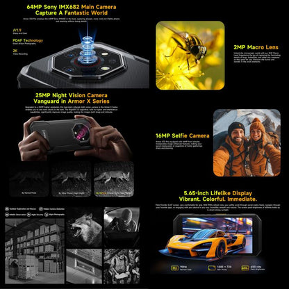 Ulefone Armor X32 Pro 5G, 8 Go + 256 Go, vision nocturne, téléphone robuste IP68/IP69K, Android 14 MediaTek Dimensity 6300 Octa Core de 5,65 pouces, réseau : 5G, NFC, OTG, Armor X32 Pro 5G