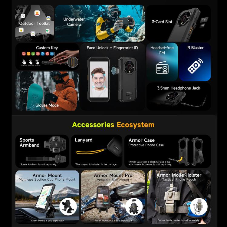 Ulefone Armor X32 Pro 5G, 8 Go + 256 Go, vision nocturne, téléphone robuste IP68/IP69K, Android 14 MediaTek Dimensity 6300 Octa Core de 5,65 pouces, réseau : 5G, NFC, OTG, Armor X32 Pro 5G
