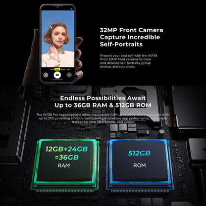 Oukitel WP39 Pro 5G Rugged Phone, 12GB+512GB, Night Vision, Fingerprint Identification, 6.6 inch Android 14 MediaTek Dimensity 6300 Octa Core, NFC, OTG, Network: 5G, WP39 Pro 5G