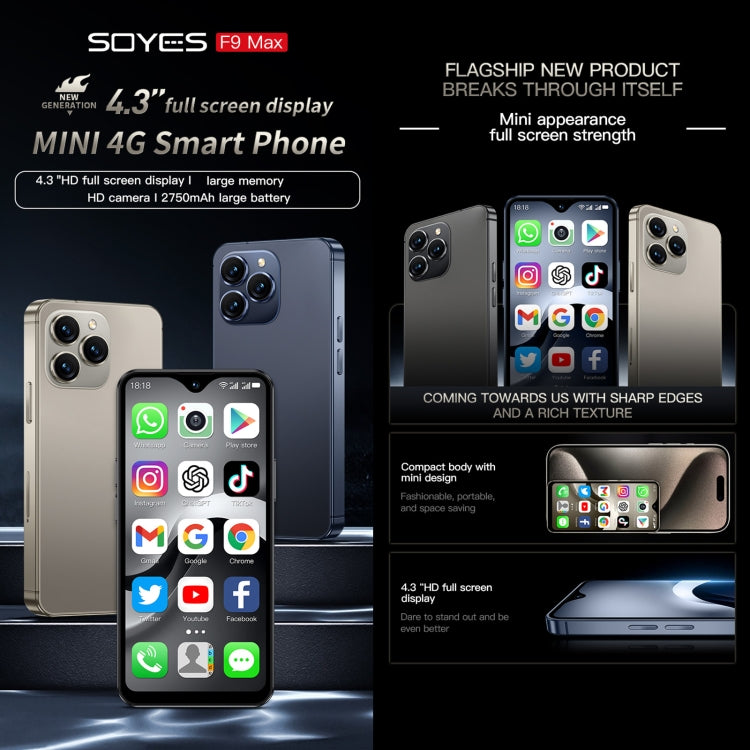 SOYES F9 Max, 6 Go + 128 Go, 4,3 pouces Android 12 MTK6762 Octa Core, Réseau : 4G, OTG, Double SIM, 6 Go + 128 Go