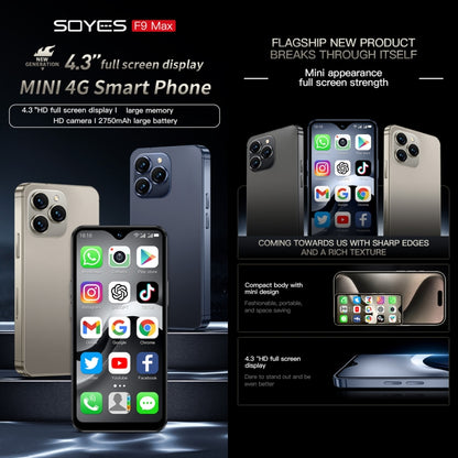 SOYES F9 Max, 6 Go + 128 Go, 4,3 pouces Android 12 MTK6762 Octa Core, Réseau : 4G, OTG, Double SIM, 6 Go + 128 Go