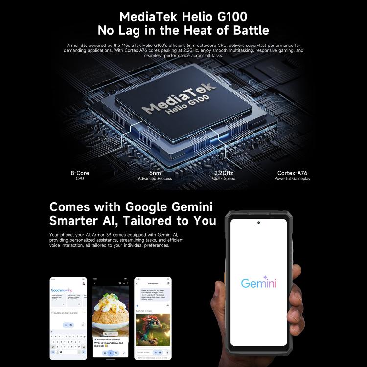 Ulefone Armor 33 Rugged Phone, 12GB+512GB, 6.95 inch Android 15 MediaTek Helio G100 Octa Core, Network: 4G, OTG, NFC, LED Light