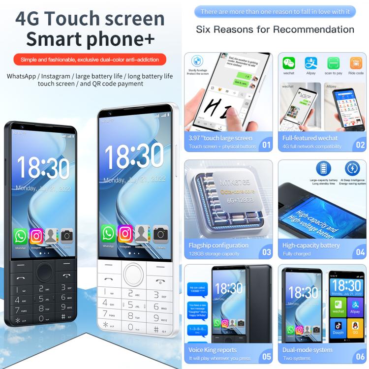 DOOV R70 Keypad Phone, 6GB+128GB, 4 inch Android 13 Mediatek MT6762 Octa Core, Network: 4G, Support Google Store, with Camera