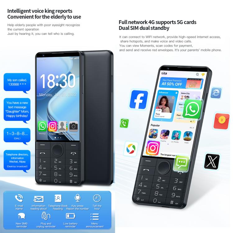 DOOV R70 Keypad Phone, 6GB+128GB, 4 inch Android 13 Mediatek MT6762 Octa Core, Network: 4G, Support Google Store, with Camera