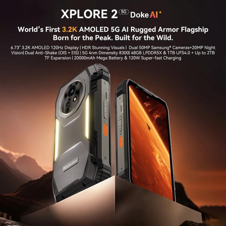 Blackview XPLORE 2, 12 Go+256 Go, Android 15 Dimensity 8300 MT6897 Octa Core 6,73 pouces, Réseau: 5G, OTG, NFC, XPLORE 2, 12 Go+256 Go
