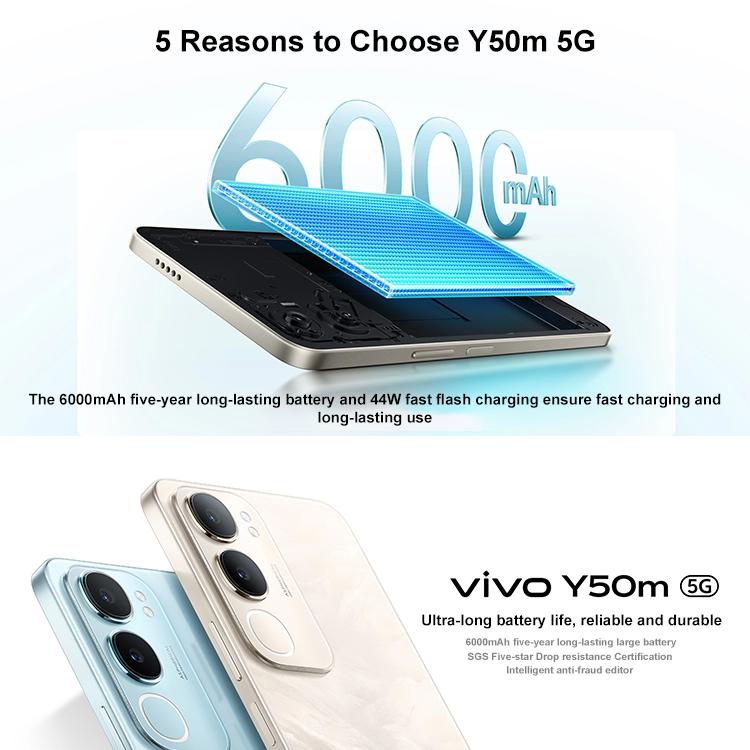 vivo Y50m 5G, 12GB+256GB, Face ID / Side Fingerprint, 6.74 inch Android 15 OriginOS 5 Dimensity 6300 Octa Core, OTG, Network: 5G, 12GB+256GB