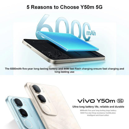 vivo Y50m 5G, 12GB+256GB, Face ID / Side Fingerprint, 6.74 inch Android 15 OriginOS 5 Dimensity 6300 Octa Core, OTG, Network: 5G, 12GB+256GB