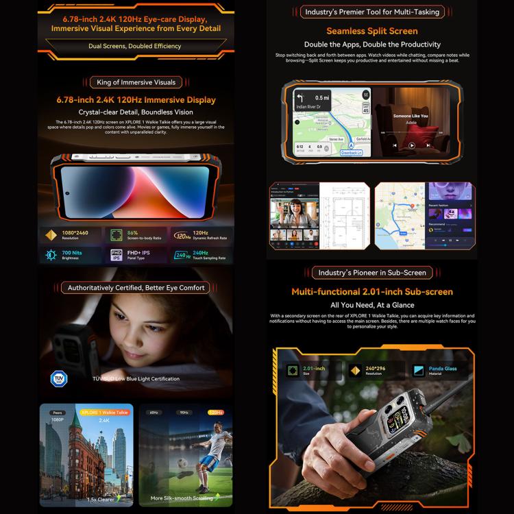 Blackview XPLORE 1 Walkie Talkie Rugged Phone, 12GB+256GB, 6.78 inch Android 15 Dimensity 7050 MT8791V/HZA Octa Core, Network: 5G, OTG, NFC, XPLORE 1 Walkie Talkie 12GB+256GB