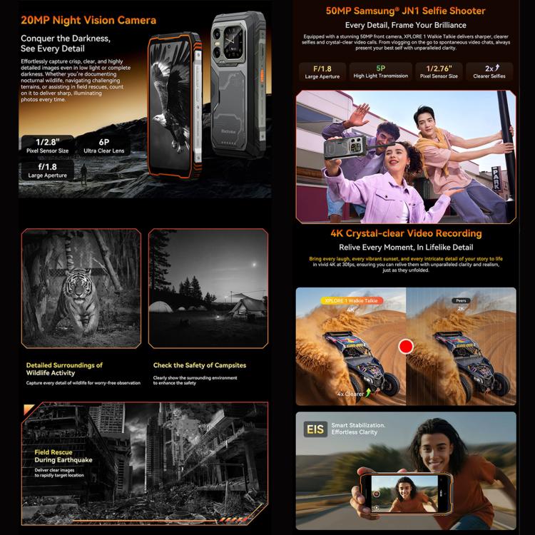 Blackview XPLORE 1 Walkie Talkie Rugged Phone, 12GB+256GB, 6.78 inch Android 15 Dimensity 7050 MT8791V/HZA Octa Core, Network: 5G, OTG, NFC, XPLORE 1 Walkie Talkie 12GB+256GB