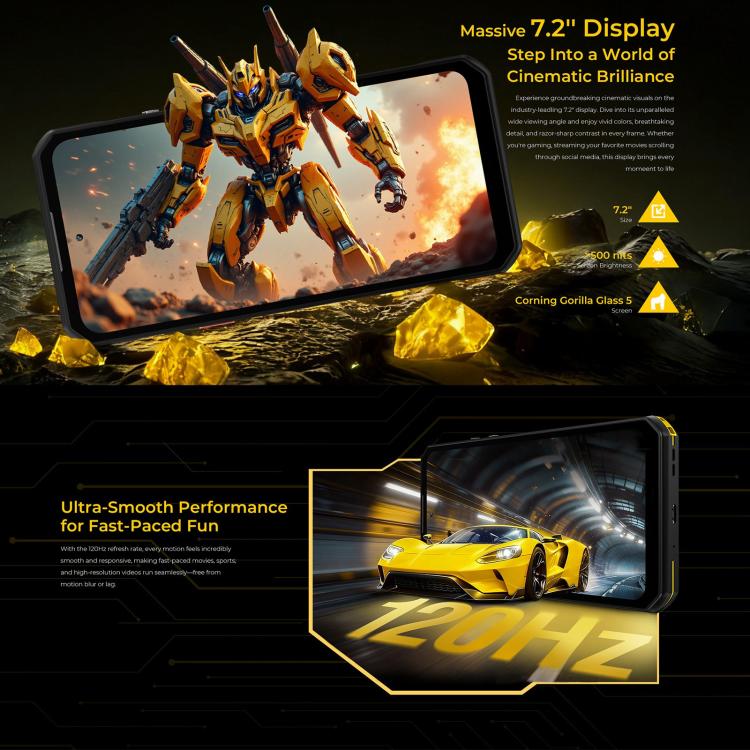 Smartphone robuste Oukitel WP60, 8 Go+256 Go, vision nocturne, appareil photo 108 MP, empreinte digitale latérale, Android 15 de 7,2 pouces, processeur Octa Core MediaTek Dimensity 7025, NFC, OTG, Réseau : 5G, 8 Go+256 Go