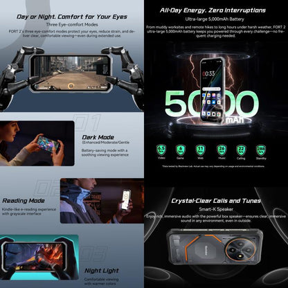 Blackview FORT 2 Rugged Phone, 8GB+128GB, 6.56 inch Android 15 MediaTek MT6769V/CB Helio G81 Octa Core, Network: 4G, OTG, NFC, 8GB+128GB