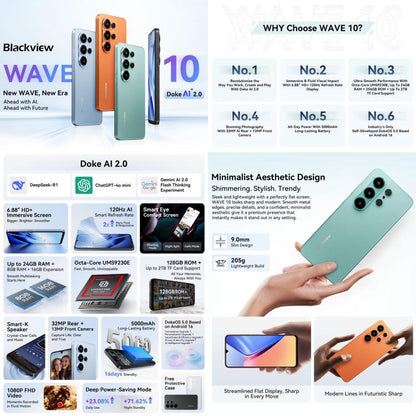 Blackview WAVE 10, 8GB+256GB, 6.88 Zoll, Android 16 Unisoc UMS9230E Octa Core, Netzwerk: 4G, OTG, WAVE 10, 8GB+128GB