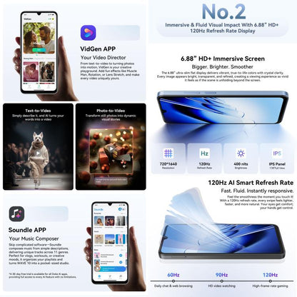 Blackview WAVE 10, 8GB+256GB, 6.88 Zoll, Android 16 Unisoc UMS9230E Octa Core, Netzwerk: 4G, OTG, WAVE 10, 8GB+128GB