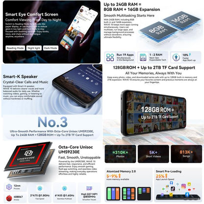 Blackview WAVE 10, 8GB+256GB, 6.88 Zoll, Android 16 Unisoc UMS9230E Octa Core, Netzwerk: 4G, OTG, WAVE 10, 8GB+128GB