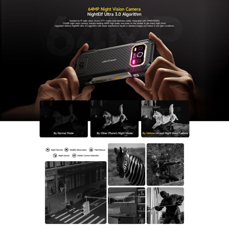Ulefone Armor 27T+ Rugged Phone, 12GB+256GB, Thermal Imager, Night Vision, 10600mAh, 6.78 inch Android 14 MediaTek Helio G99 Octa Core, Network: 4G, NFC, OTG, Armor 27T+