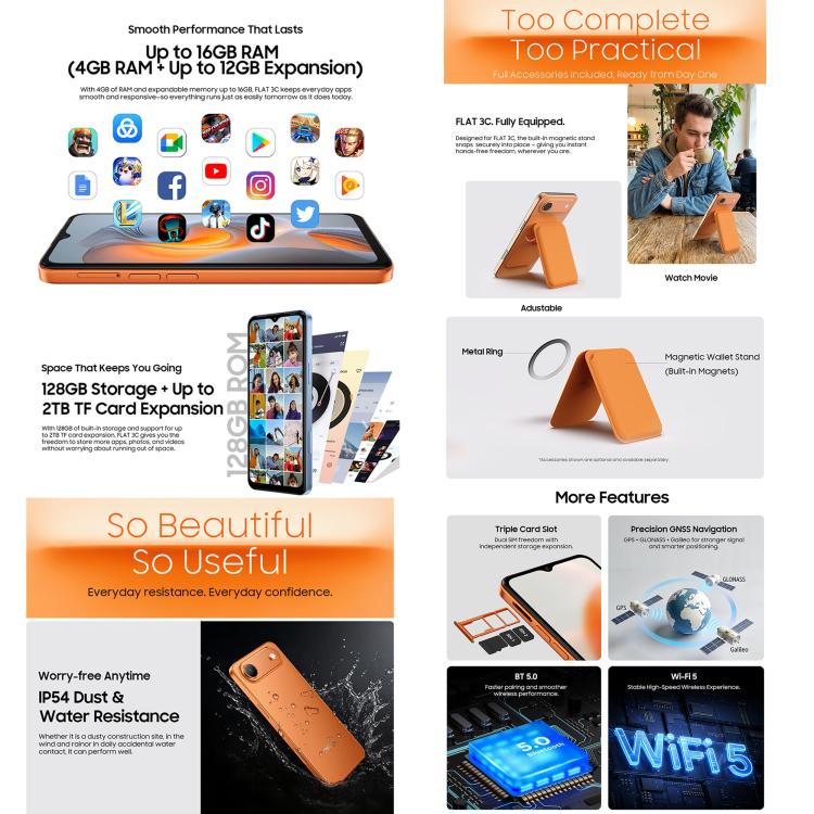 Blackview Oscal FLAT 3C, 4 Go+128 Go, Android 16 de 6,56 pouces, Unisoc UMS312 T310 Quad Core, OTG, Réseau: 4G, 4 Go+128 Go