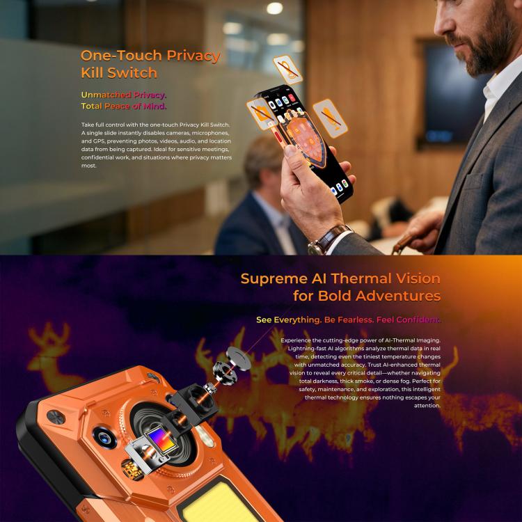 Oukitel WP500 Ultra Rugged Phone, Thermal Imaging, 12GB+1TB, 108MP Camera, Fingerprint Identification, 6.78 inch Android 16 MTK Dimensity 8300 Octa Core, NFC, OTG, Network: 5G, WP500 Ultra