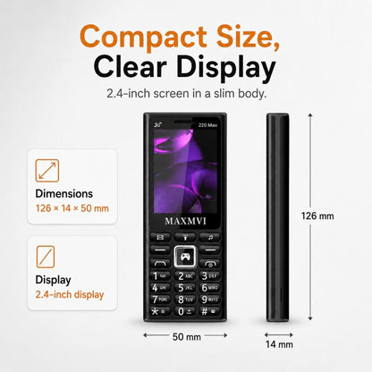 220 Max 3G Key Phone, 3600mAh Battery, 2.4 inch, SOS, 24 Keys, Dual SIM, Network: 4G, Support Whatsapp, Facebook
