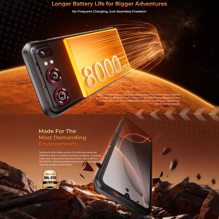 Oukitel WP68 Air 5G Rugged Phone, 12GB+512GB, Night Vision, Fingerprint Identification, 6.88 inch Android 15 MediaTek Dimensity 7025 Octa Core, NFC, OTG, Network: 5G