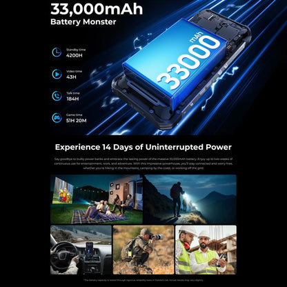 Oukitel WP100 Plus Rugged Phone, 12GB+512GB, Night Vision, 33000mAh, Fingerprint Identification, 6.8 inch Android 16 MediaTek Helio G100 Octa Core, NFC, OTG, Network: 4G, WP100 Plus