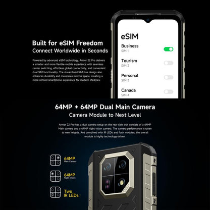 Ulefone Armor 22 Pro IP68/IP69K Rugged Phone, 8GB+128GB, 6.58 inch Android 15 MediaTek Helio G96 Octa Core, Network: 4G, NFC, OTG, 8GB+128GB