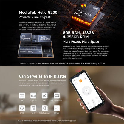 Ulefone Armor 22 Pro IP68/IP69K Rugged Phone, 8GB+128GB, 6.58 inch Android 15 MediaTek Helio G96 Octa Core, Network: 4G, NFC, OTG, 8GB+128GB