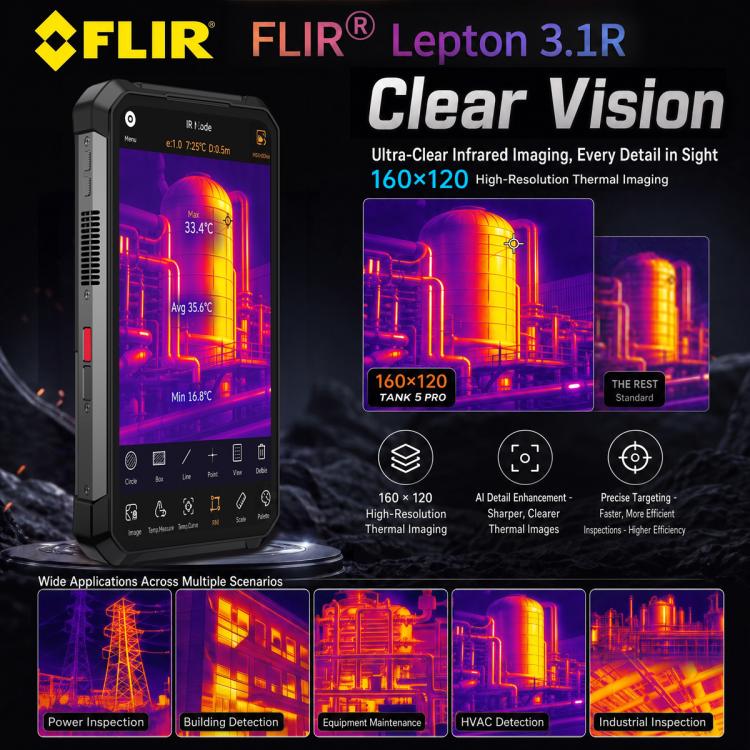 Unihertz 8849 Tank 5 Pro Thermal Imaging Projector Rugged Phone, 18GB+512GB, Side Fingerprint, Night Vision, 6.73 inch Android 16 MediaTek MT6989 Dimensity 9400e Octa Core, Network: 5G, NFC, Tank 5 Pro 16GB+512GB