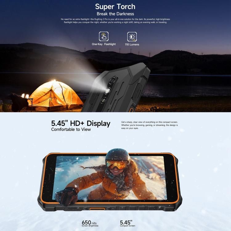 Ulefone RugKing 2 Pro, 6GB+128GB, IP68/IP69K Rugged Phone, 5.45 inch Android 16 Unisoc T7250 Octa Core, Network: 4G, NFC, OTG, RugKing 2 Pro, 6GB+128GB