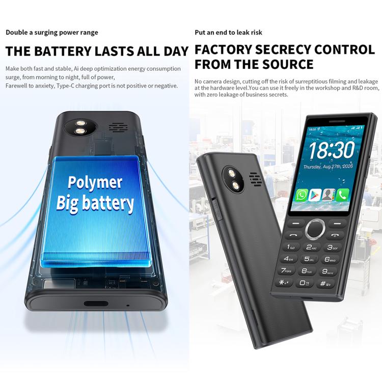 A6 Keypad Phone, 2GB+16GB, 2.83 inch Android 9 Mediatek MT6762C Octa Core, Network: 4G, Support Google Store, No Camera, No Camera