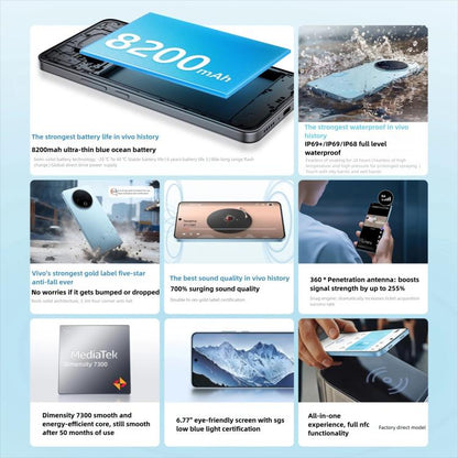 vivo Y500, 8 Go + 256 Go, Android 15 OriginOS 5 Dimensity 7300 Octa Core de 6,77 pouces, OTG, NFC, Réseau : 5G, 8 Go + 256 Go