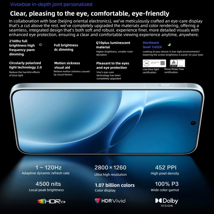 vivo X300 Pro, 12 Go+256 Go, OriginOS 6 Android 16 Dimensity 9500 Octa Core 6,78 pouces, OTG, NFC, Réseau : 5G, 12 Go+256 Go