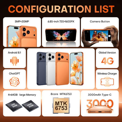 i17 Pro Max / A19, 4GB+64GB, 6.85 inch Android 8.1 MTK6762 Octa Core, Network: 4G, Dual SIM, UK Plug, UK Plug