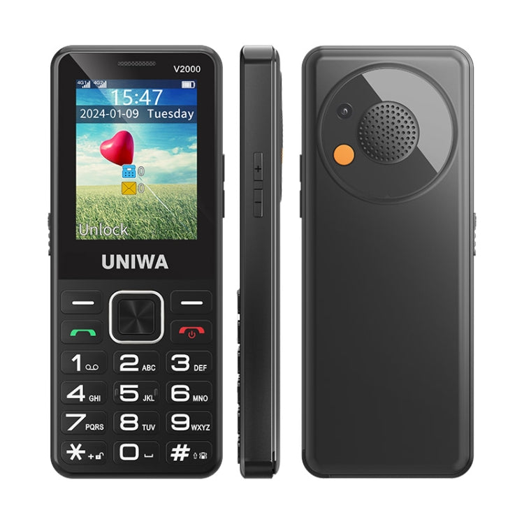 UNIWA V2000 Elder Keypad Phone, 2.4 inch Unisoc T107, 1700mAh Battery, LED Flashlight, SOS, Network: 4G, EU Plug, EU Plug