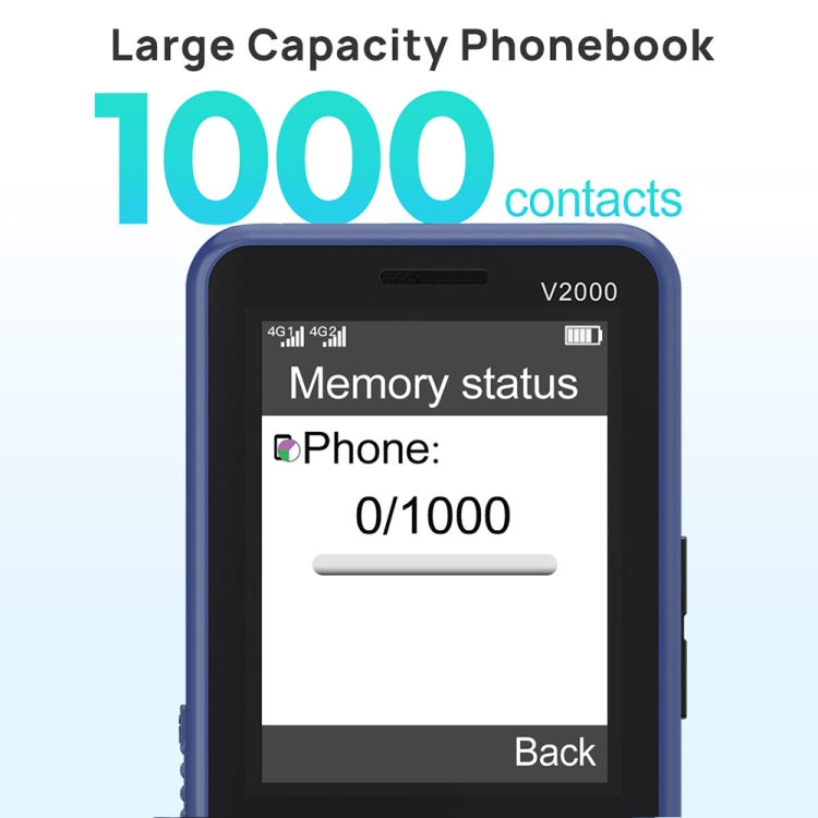 UNIWA V2000 Elder Keypad Phone, 2.4 inch Unisoc T107, 1700mAh Battery, LED Flashlight, SOS, Network: 4G, EU Plug, EU Plug