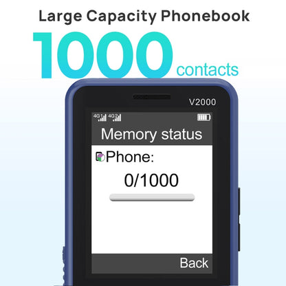 UNIWA V2000 Elder Keypad Phone, 2.4 inch Unisoc T107, 1700mAh Battery, LED Flashlight, SOS, Network: 4G, EU Plug, EU Plug