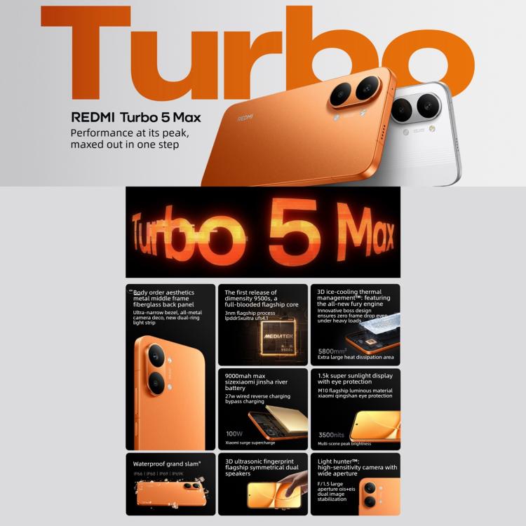 Xiaomi REDMI Turbo 5 Max, 12GB+256GB, 6.83 inch Xiaomi HyperOS 3 Dimensity 9500s Octa Core, NFC, Network: 5G, 12GB+256GB