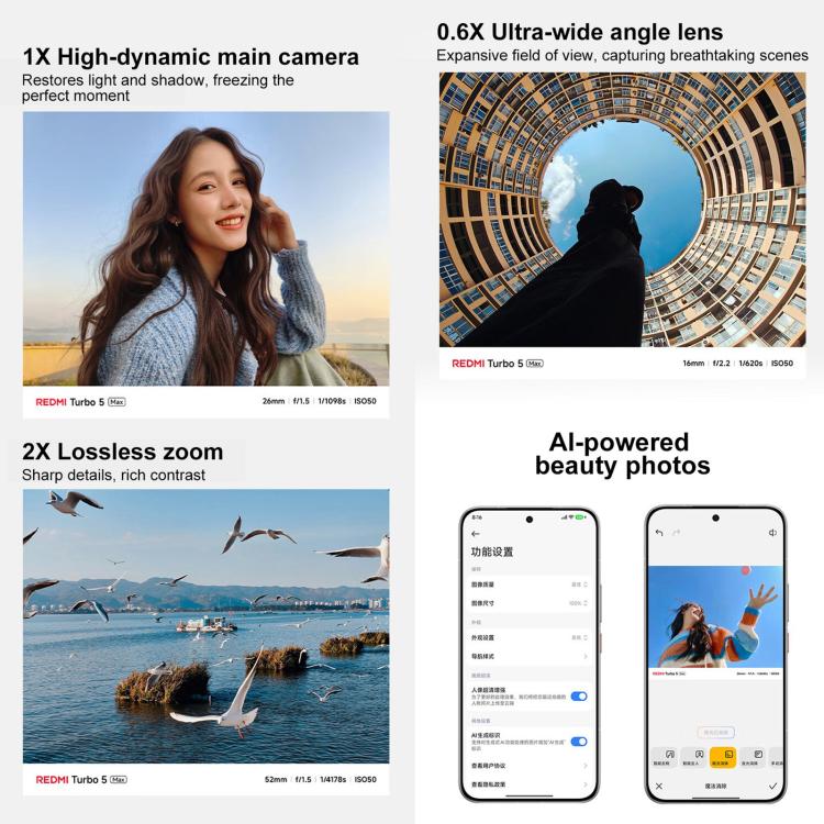 Xiaomi REDMI Turbo 5 Max, 12 Go+512 Go, 6,83 pouces Xiaomi HyperOS 3 Dimensity 9500s Octa Core, NFC, Réseau : 5G, 12 Go+512 Go