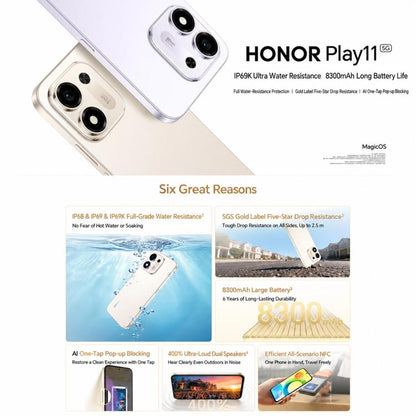 Honor Play11, 8GB+256GB, Side Fingerprint, 6.872 inch Android 16 MagicOS 10 Snapdragon 4 Gen 4th Octa Core, OTG, NFC, Network: 5G, 8GB+256GB