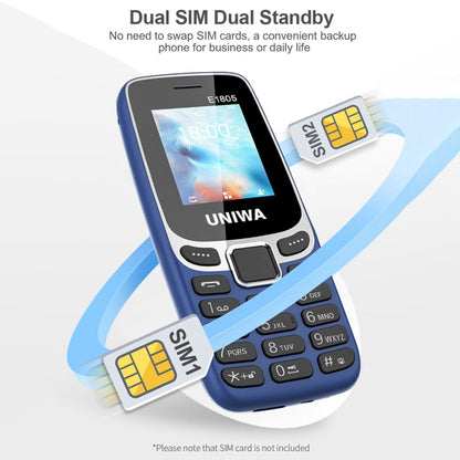 UNIWA E1805, 1.77 inch, SC6531E, 21 Keys, Support Bluetooth, Torch, FM, MP3, MP4, GSM, Dual SIM