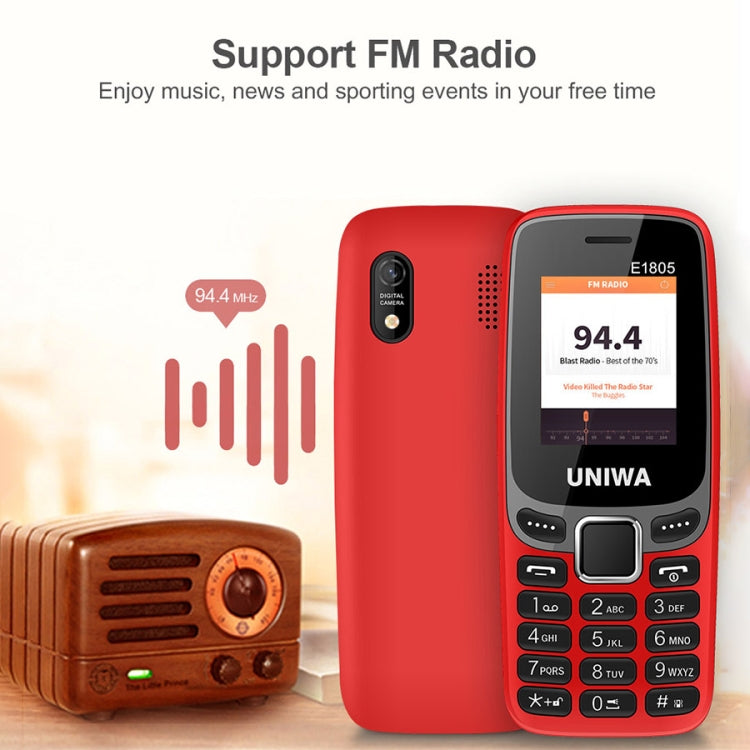 UNIWA E1805, 1.77 inch, SC6531E, 21 Keys, Support Bluetooth, Torch, FM, MP3, MP4, GSM, Dual SIM