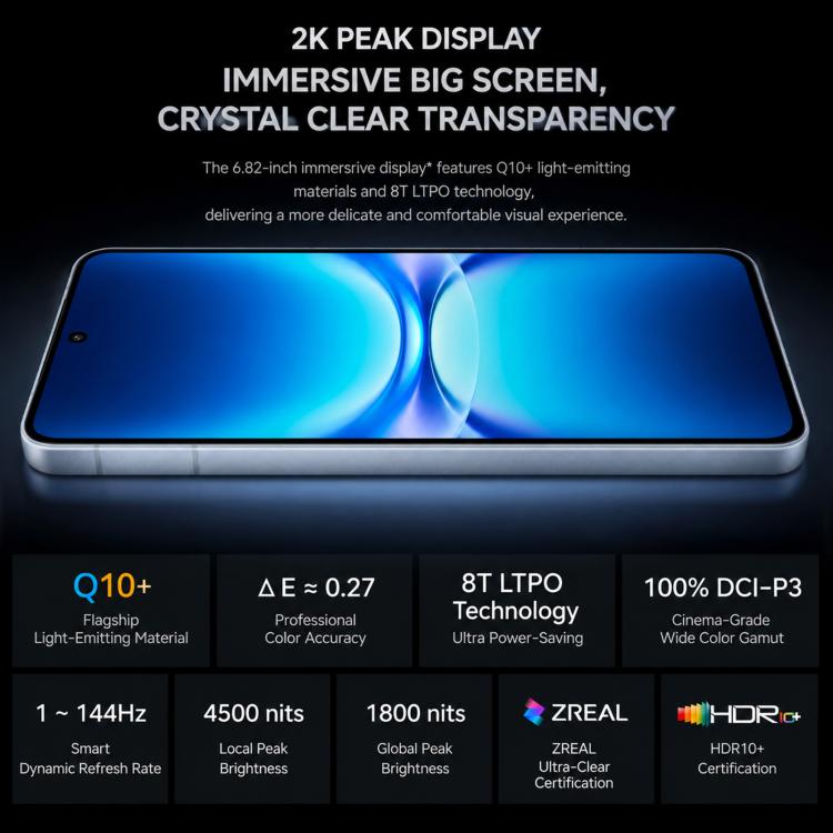 vivo iQOO 15T, 16GB+256GB, Ultrasonic 3D Fingerprint, 6.82 inch Android 16 OriginOS 6 Dimensity 9500 Monster Octa Core, OTG, NFC, Network: 5G, Support Google Play, 16GB+256GB