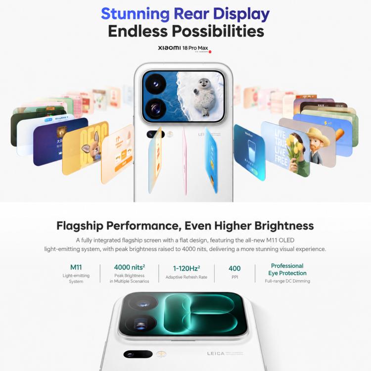 Xiaomi 18 Pro Max, 16GB+512GB, 3D Ultrasonic Fingerprint, 6.9 inch + 2.9 inch Xiaomi HyperOS 4 Snapdragon 8 Elite Gen 6 Octa Core, NFC, Network: 5G, 16GB+512GB