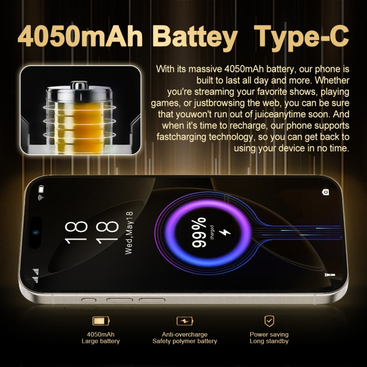i16 Pro Max / Q5A, 6 Go + 128 Go, écran de 6,5 pouces, identification faciale, Android 10 MTK6762 Octa Core, OTG, NFC, Réseau: 4G, Double SIM, Prise UE, i16 Pro Max / Q5A, Prise UE