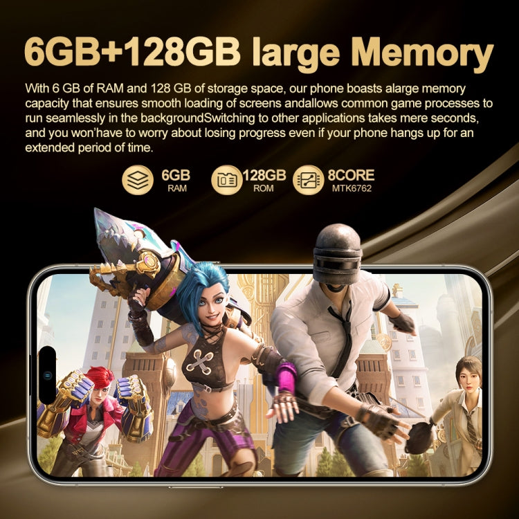 i16 Pro Max / Q5A, 6 Go + 128 Go, écran de 6,5 pouces, identification faciale, Android 10 MTK6762 Octa Core, OTG, NFC, Réseau: 4G, Double SIM, Prise UE, i16 Pro Max / Q5A, Prise UE