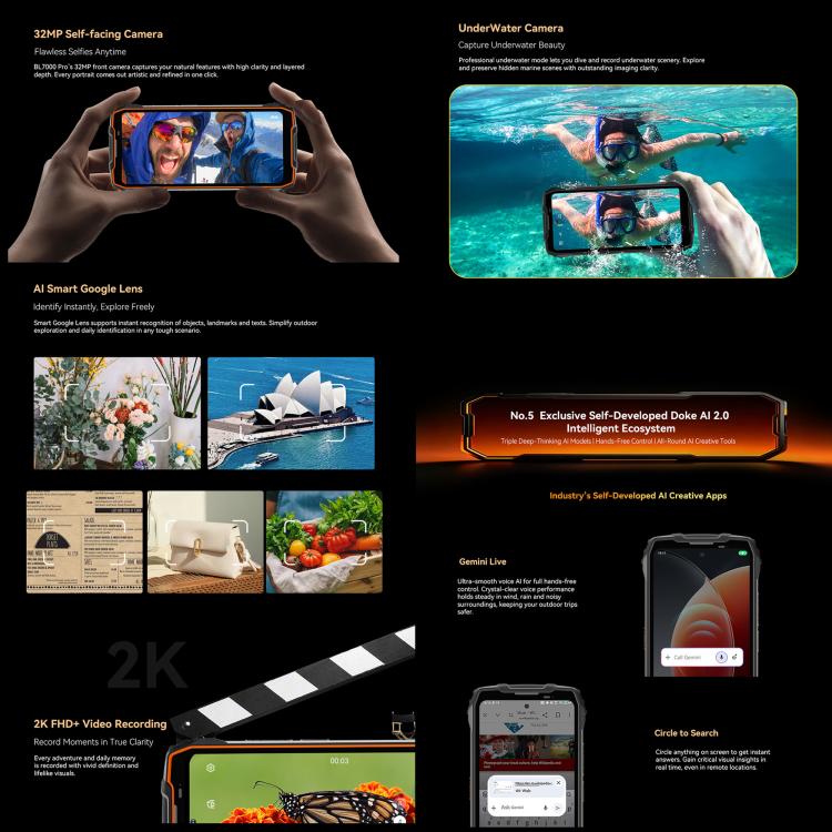 Blackview BL7000 Rugged Phone, 8GB+256GB, 6.78 inch Android 15 MediaTek Dimensity 6300 Octa Core, Network: 5G, NFC, OTG, 8GB+256GB
