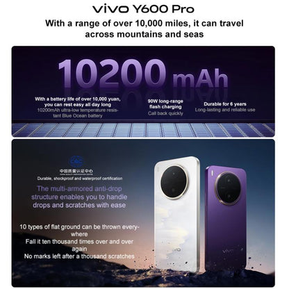 vivo Y600 Pro, 8 Go + 512 Go, empreinte digitale sous l'écran, Android 16 OriginOS 6 de 6,83 pouces, Octa Core Dimensity 7300e, OTG, NFC, Réseau: 5G, 8 Go + 512 Go