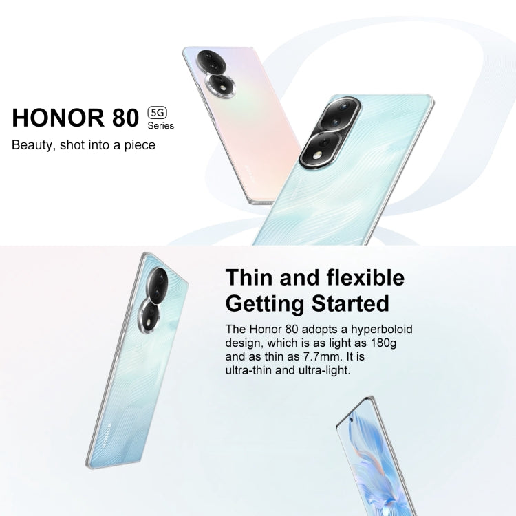 Triple Back Cameras, Screen Fingerprint Identification, 6.67 inch Magic UI 7.0 Qualcomm Snapdragon 782G Octa Core up to  2.7GHz, Network: 5G, OTG, NFC, Not Support Google Play, Honor 80 5G, 8GB+256GB